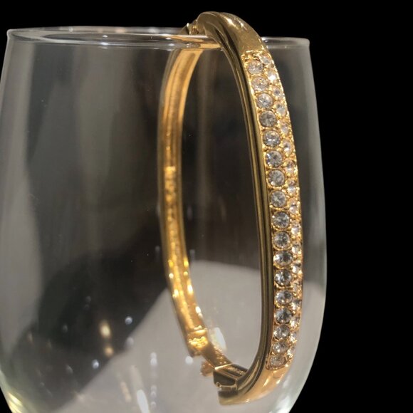 SWAROVSKI Elegant Sparkly Double Row Pave Gold Plated Hinged Bangle Bracelet - Picture 4 of 4